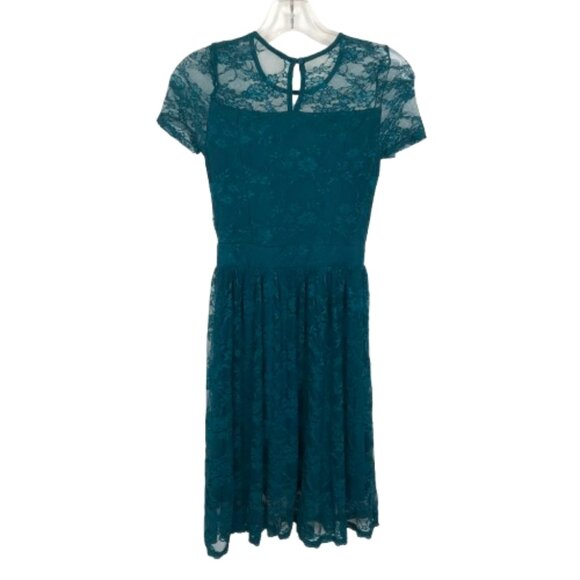 NWT ModCloth Womens Size XS Teal Green Floral Lace Overlay Knee-Length Dress NEW - Picture 5 of 5